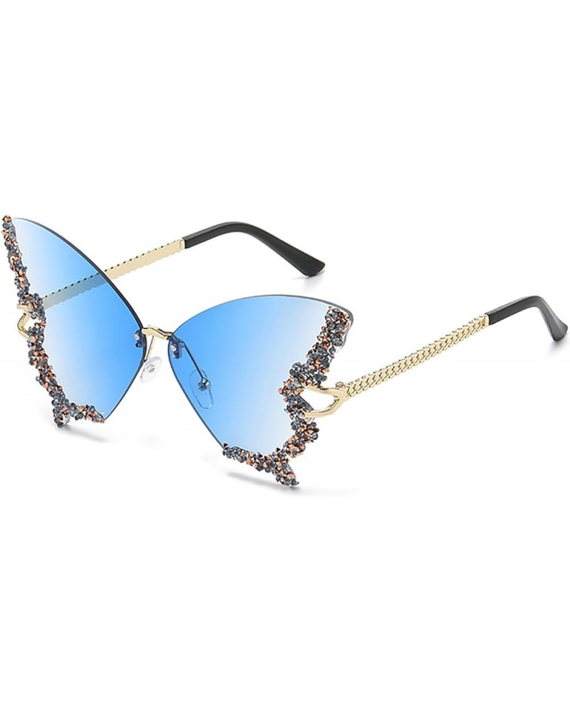 Women Diamond Butterfly Rimless Sunglasses Vintage Gradient Frame Eye Glasses Cat Eye Butterfly Shape Y2K Eyewear Ice Blue $1...