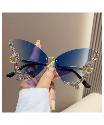 Women Diamond Butterfly Rimless Sunglasses Vintage Gradient Frame Eye Glasses Cat Eye Butterfly Shape Y2K Eyewear Ice Blue $1...