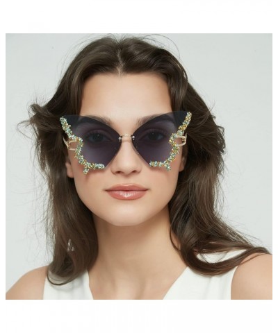 Women Diamond Butterfly Rimless Sunglasses Vintage Gradient Frame Eye Glasses Cat Eye Butterfly Shape Y2K Eyewear Ice Blue $1...