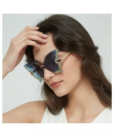 Women Diamond Butterfly Rimless Sunglasses Vintage Gradient Frame Eye Glasses Cat Eye Butterfly Shape Y2K Eyewear Ice Blue $1...