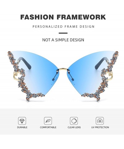 Women Diamond Butterfly Rimless Sunglasses Vintage Gradient Frame Eye Glasses Cat Eye Butterfly Shape Y2K Eyewear Ice Blue $1...