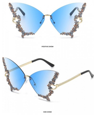 Women Diamond Butterfly Rimless Sunglasses Vintage Gradient Frame Eye Glasses Cat Eye Butterfly Shape Y2K Eyewear Ice Blue $1...