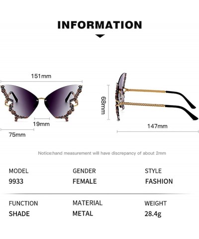 Women Diamond Butterfly Rimless Sunglasses Vintage Gradient Frame Eye Glasses Cat Eye Butterfly Shape Y2K Eyewear Ice Blue $1...