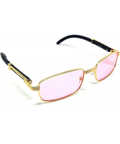 Apprentice Slim Rectangular Metal & Faux Wood Luxury Sunglasses Gold & Black Wood Frame Pink Lenses $10.80 Rectangular