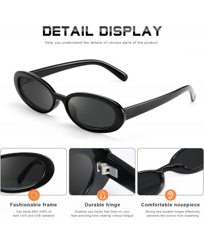 Retro Oval Sunglasses for Women Men Fashion Small Frame Sun Glasses 90s Style Driving Glasses UV400 Protection A6 Black+leopa...