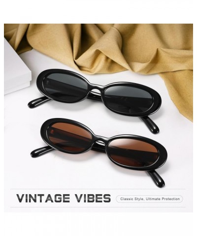 Retro Oval Sunglasses for Women Men Fashion Small Frame Sun Glasses 90s Style Driving Glasses UV400 Protection A6 Black+leopa...