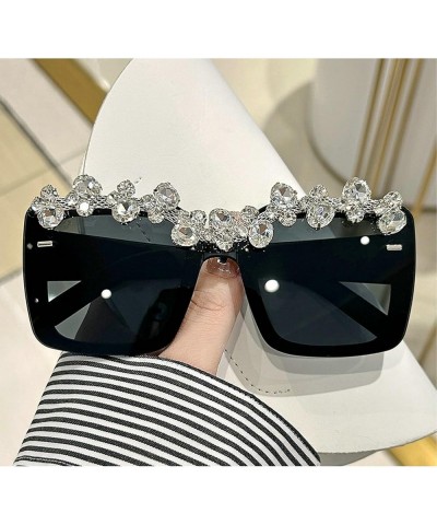 Square Crystal Sunglasses for Women Luxury Rhinestone Sun Glasses Ladies Retro Festival Party bling Diamond Sunglasses 2pcs-b...