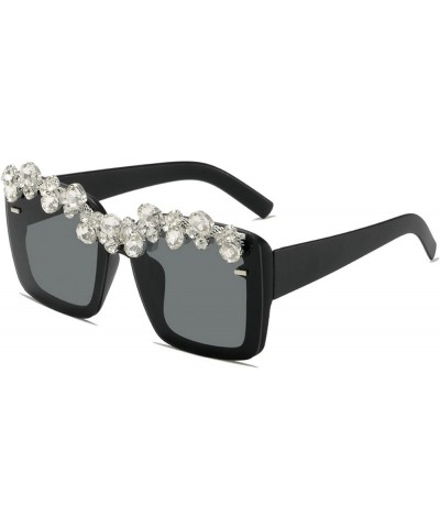 Square Crystal Sunglasses for Women Luxury Rhinestone Sun Glasses Ladies Retro Festival Party bling Diamond Sunglasses 2pcs-b...