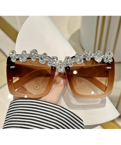 Square Crystal Sunglasses for Women Luxury Rhinestone Sun Glasses Ladies Retro Festival Party bling Diamond Sunglasses 2pcs-b...