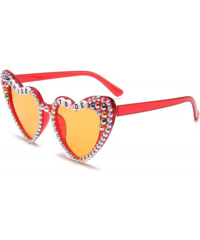 Candy Color Heart Sunglasses Pearl Heart Shaped Sunglasses for Women Sparkling Pink Rhinestone Sunglasses UV400 Red $10.37 De...