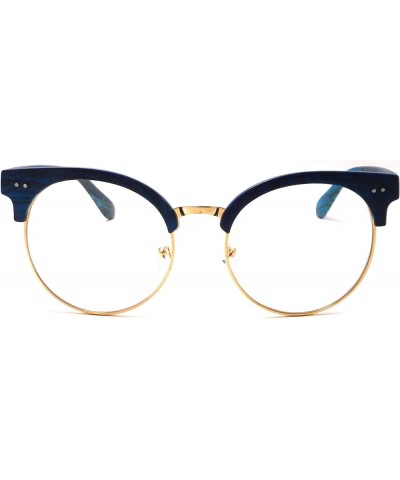 OVERSIZED Large Retro Wood Bamboo Print Metal Clear Lens Glasses Blue Clear $10.43 Oversized