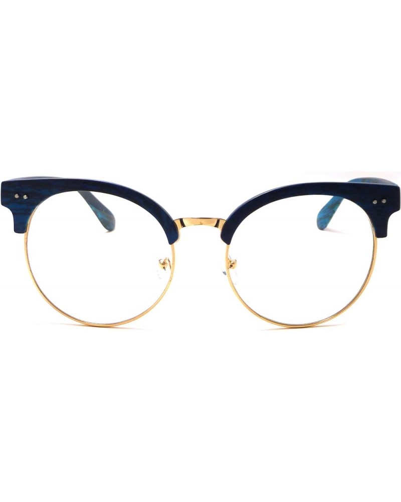 OVERSIZED Large Retro Wood Bamboo Print Metal Clear Lens Glasses Blue Clear $10.43 Oversized