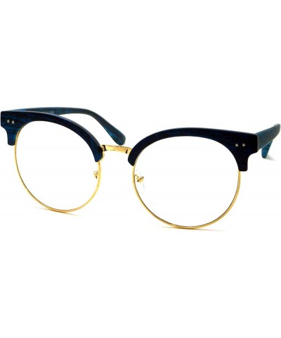 OVERSIZED Large Retro Wood Bamboo Print Metal Clear Lens Glasses Blue Clear $10.43 Oversized