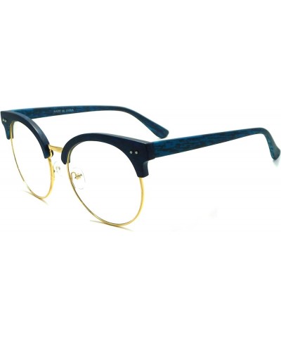 OVERSIZED Large Retro Wood Bamboo Print Metal Clear Lens Glasses Blue Clear $10.43 Oversized