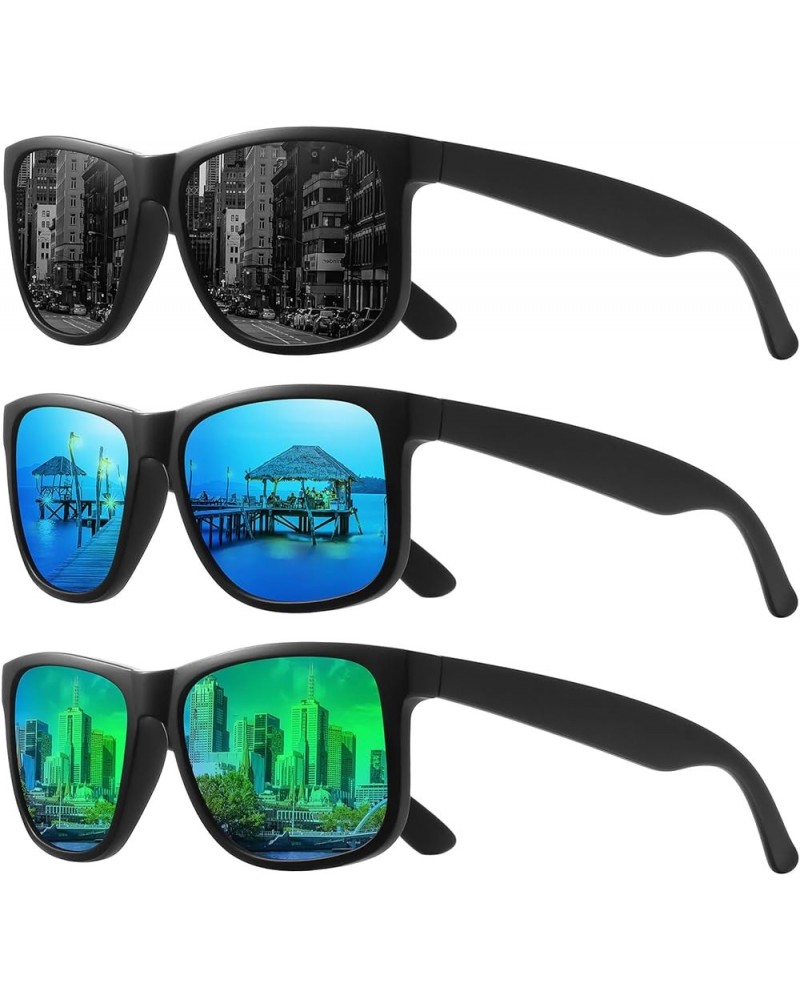 Polarized Sunglasses for Men Women UV Protection Classic Driving Sun Glasses 3pack-black+blue+green $13.48 Square