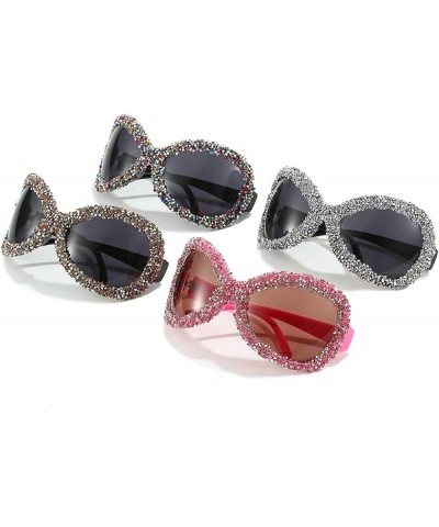 Oversized Fashion Diamond Sunglasses for Women Men Wrap Around Classic Oval Black Rhinestone Sun Glasses Ladies Shades Pink $...