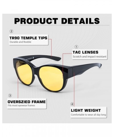 Fit Over Night Driving Vision Glasses for Women Yellow Polarized Anti Glare Lens for Nighttime A1 Black Frame Yellow Lens $17...