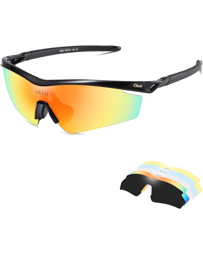 Polarized Sports Cycling Sunglasses for Men with 5 Interchangeable Lenses for Running Golf Fishing Hiking Baseball 0022 Black...