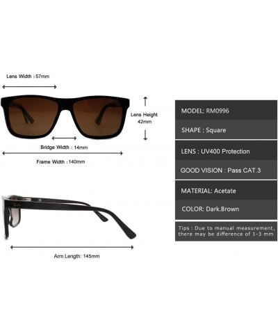 Square Polarized Sunglasses for Men Driving Fishing UV400 Protection Vintage Acetate Sunglasses Brown $18.06 Rectangular