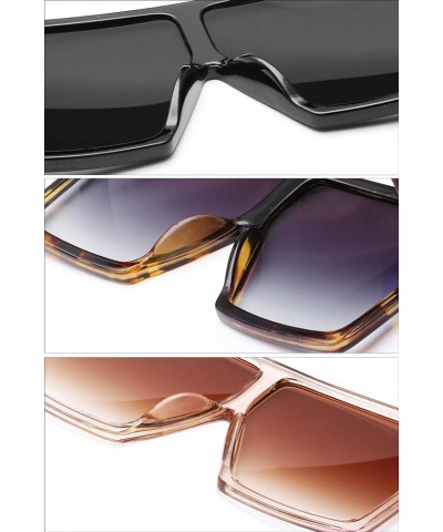 Square Oversized Sunglasses for Women Men Flat Top Fashion Shades 3pcs-black- Leopard-orange $10.70 Square