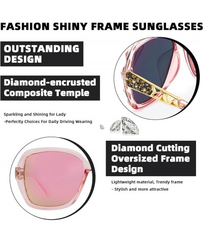 Oversized Polarized Square Sunglasses for Women Men Fashion Sparkling Frame Shades HJ025 Black + Pink $9.21 Square