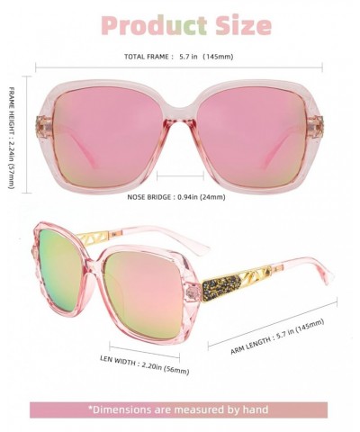 Oversized Polarized Square Sunglasses for Women Men Fashion Sparkling Frame Shades HJ025 Black + Pink $9.21 Square