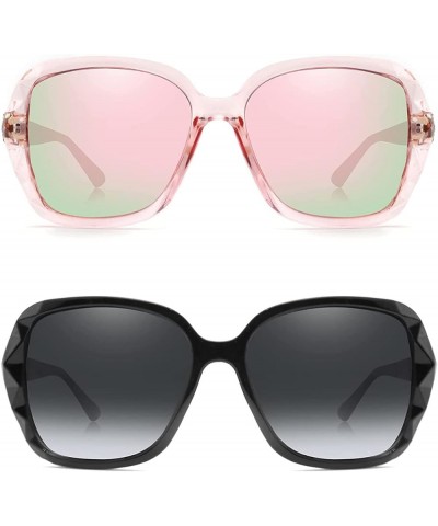 Oversized Polarized Square Sunglasses for Women Men Fashion Sparkling Frame Shades HJ025 Black + Pink $9.21 Square