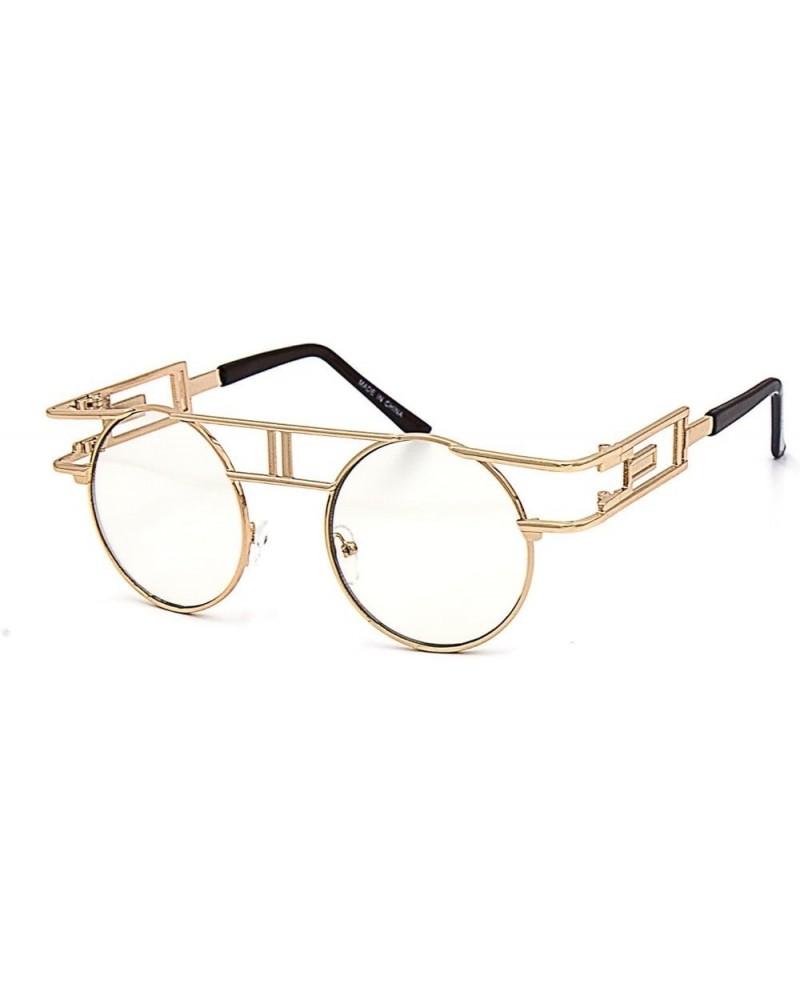 Round Frame Steam Punk Glasses Gold Transparent $10.81 Round