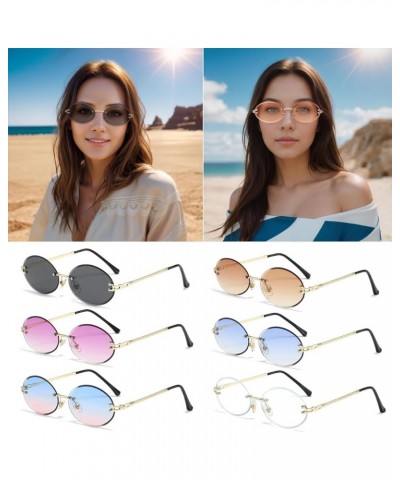 Rimless Oval Sunglasses for Women Men Retro Trendy Frameless Sun Glasses Classic Oval Shades UV400 Protection Gold/Clear Lens...