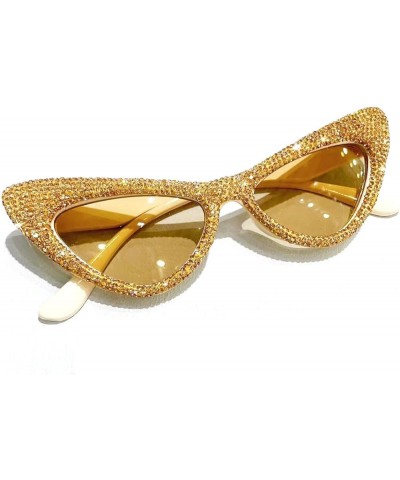 Fashion bling Rhinestone Cat Eye Sunglasses for Women Cat eye Diamond Sun Glasses Vintage Style Tinted Lens 3pcs-black&yellow...