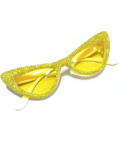 Fashion bling Rhinestone Cat Eye Sunglasses for Women Cat eye Diamond Sun Glasses Vintage Style Tinted Lens 3pcs-black&yellow...