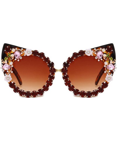 Cat Eye Diamond Sunglasses Women cute Colorful Rhinestones Sunglasses Retro Party Eyewear Shades Leopard $14.06 Round