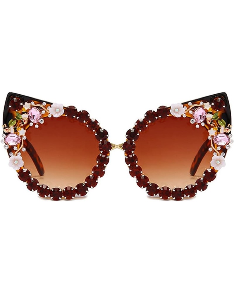 Cat Eye Diamond Sunglasses Women cute Colorful Rhinestones Sunglasses Retro Party Eyewear Shades Leopard $14.06 Round