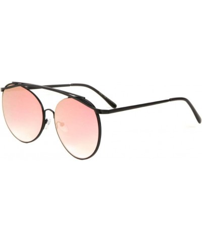 Round Double Top Bar Flat Thin Frame Color Mirror Sunglasses Pink $11.54 Wayfarer