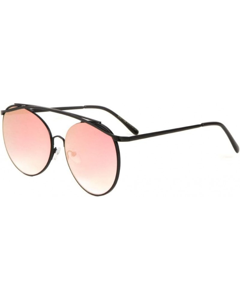 Round Double Top Bar Flat Thin Frame Color Mirror Sunglasses Pink $11.54 Wayfarer