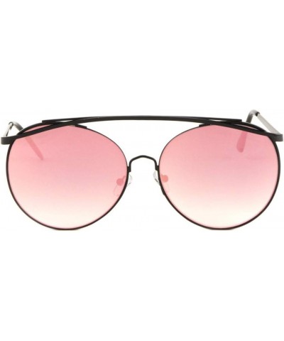 Round Double Top Bar Flat Thin Frame Color Mirror Sunglasses Pink $11.54 Wayfarer