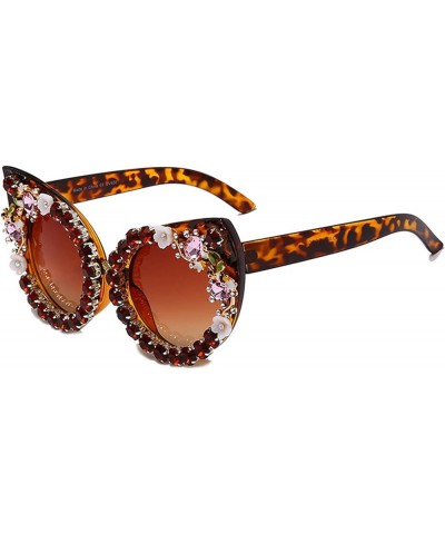 Cat Eye Diamond Sunglasses Women cute Colorful Rhinestones Sunglasses Retro Party Eyewear Shades Leopard $14.06 Round