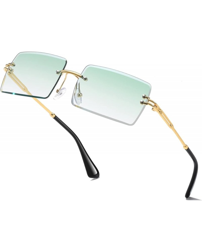 Fashion Rimless Rectangle Sunglasses for Women Men Square Glasses Ultralight UV400 Eyewear Unisex 9031 Gradient Green $8.25 R...