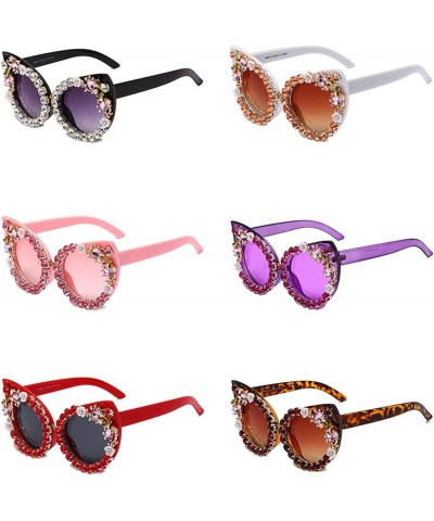 Cat Eye Diamond Sunglasses Women cute Colorful Rhinestones Sunglasses Retro Party Eyewear Shades Leopard $14.06 Round