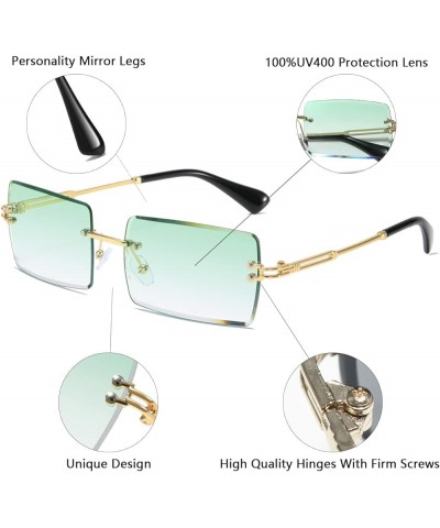 Fashion Rimless Rectangle Sunglasses for Women Men Square Glasses Ultralight UV400 Eyewear Unisex 9031 Gradient Green $8.25 R...