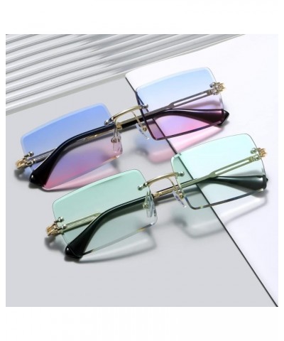 Fashion Rimless Rectangle Sunglasses for Women Men Square Glasses Ultralight UV400 Eyewear Unisex 9031 Gradient Green $8.25 R...