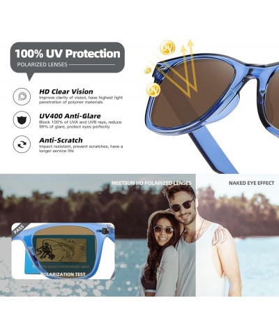 Polarized Sunglasses for Women Men Classic Retro Square Frame Driving Trendy Sun Glasses UV Protection Light Blue Frame Brown...