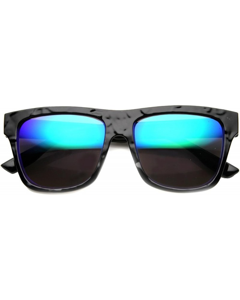 Classic Rectangular Flat Top Wrinkle Textured Flash Mirror Horn Rimmed Sunglasses 54mm Shiny-black / Midnight $8.00 Wayfarer