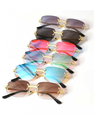 Blue Rose Diamond Cut Rectangle Sunglasses Ladies Square Reflective Mirror Rimless Hip Hop Sun Glasses for Women/Men Black $1...