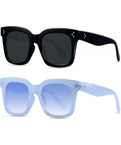 Oversized Sunglasses for Women Big Large Square Wide Frame Shades Retro Trendy Fashion UV Protection (2pack)black+blue SIZE: ...