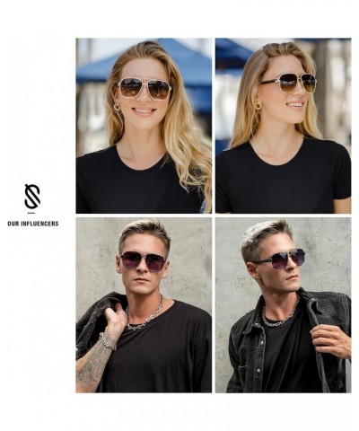 Classic Retro Square Aviator Sunglasses for Women Men UV400 Bold Oversized Aviators SJ1214 Gold/Gradient Green $10.91 Aviator