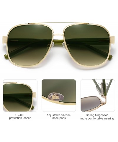 Classic Retro Square Aviator Sunglasses for Women Men UV400 Bold Oversized Aviators SJ1214 Gold/Gradient Green $10.91 Aviator