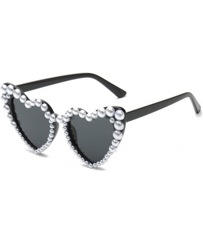 New In Luxury Fine Shimmering Love Pearl Sun Glasses Women Heart Glasses Casual Bling Sunglasses Black $10.16 Designer