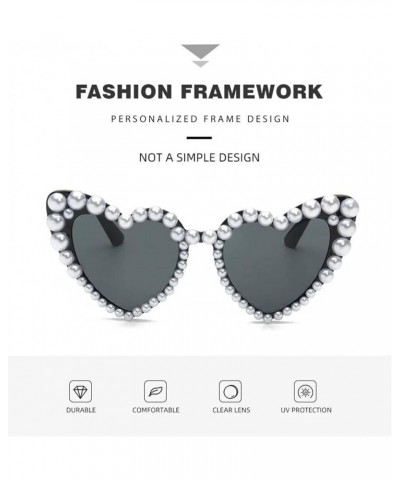 New In Luxury Fine Shimmering Love Pearl Sun Glasses Women Heart Glasses Casual Bling Sunglasses Black $10.16 Designer