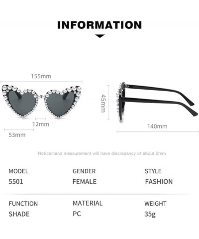 New In Luxury Fine Shimmering Love Pearl Sun Glasses Women Heart Glasses Casual Bling Sunglasses Black $10.16 Designer